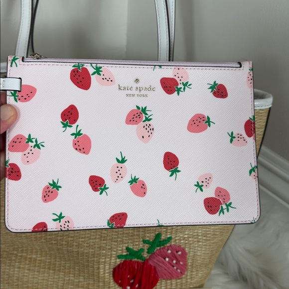 Kate Spade Tan Straw Tote with White and Pink Accents - Picture 5 of 17